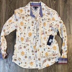 Tommy Hilfiger White Shirt with Gold and Red Accents